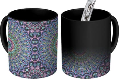 Magische Mok - Foto op Warmte Mokken - Koffiemok - Mandala - Hippie - Regenboog - Neon - Patronen - Magic Mok - Beker - 350 ML - Theemok
