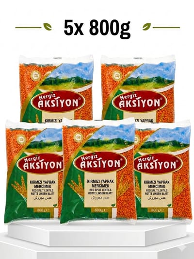 Nergiz Aksiyon Rode Linzen 5x800g – Kirmizi Mercimek – Bladvorm Linzen 4kg – Eiwitrijk, Vegan & Gezond – Ideaal voor Soep, Curry en Grootverbruik