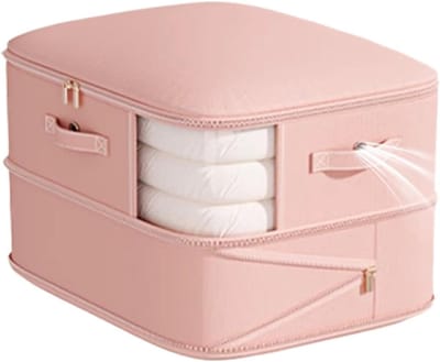 Vacuüm opbergzak - Kledingcontainer Ritssluiting - Ruimte Besparen - 2-laags Compressie - 275 x 219 x 52 cm - Roze