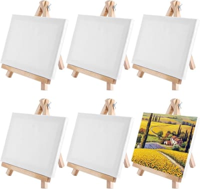JMIATRY 6 x Canvas Easel Canvas 15 x 20 cm Canvas with Easel 18 x 24 cm, Small Canvas Canvas Canvas for Painting - ShopVlot