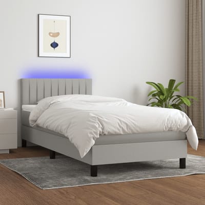 vidaXL - Boxspring - met - matras - en - LED - stof - lichtgrijs - 90x200 - cm