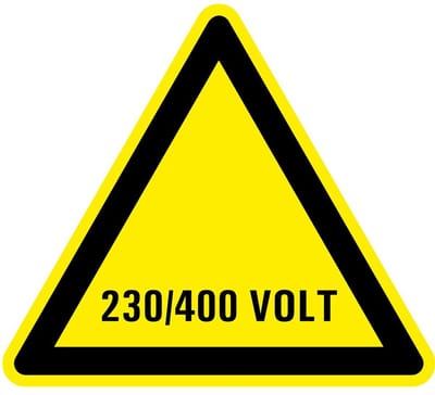 Waarschuwingsbord elektrische spanning 230/400 volt - kunststof 100 mm
