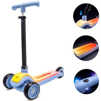 LUMI RIDE Kinderstep 3 wielen, Scooter voor kinderen driewieler, Blauw, Balance LED, Inklapbaar, Verstelbaar Stuur, Voetrem, Antislip Dek, Afneembaar Stuur