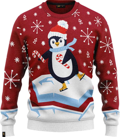 JAP Christmas Kersttrui voor kinderen (maat 104/110) - 100% Gerecycled - Kriebelt niet - Kerstcadeau - Foute Kersttrui jongens en meisjes (4/5 jaar) - Skateguïn - Rood