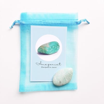 Edelsteen in zakje ''amazoniet'' trommelsteen, knuffelsteen, natuursteen, giftset, cadeautje