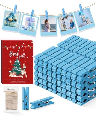Mini Kleerspeldjes voor Fotoclips - 100 Stuks Houten Wasknijpers in Blauw voor Creatieve Knutselprojecten, Decoratie en Babyshowers