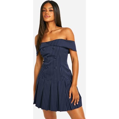boohoo Dames Stripe Bardot Tennis Rokjurk | Marineblauw | Maat: 40