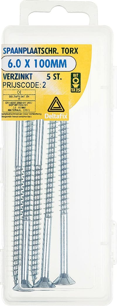 Deltafix spaanplaatschroef platkop / torx / met nibs / type 17 snijpunt verzinkt 6.0 x 100mm 5 st.