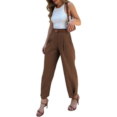 Damespakbroek Hoge Taille Knoppen Rits Comfortabele Pasvorm Enkele Kleur Broek met Zakken Reizen Stijl Lange Broek M