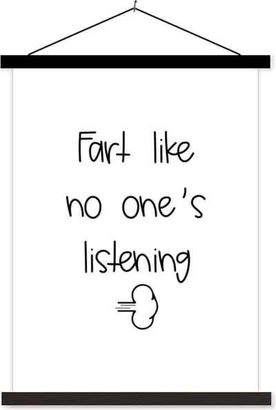 Posterhanger incl. Poster 60x80 cm - Schoolplaat - Spreuken - Quotes - Fart like no one's listening - Wolken - Textielposter - Zwarte latten