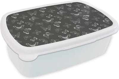 Broodtrommel Wit - Lunchbox - Brooddoos - Vlinders - Retro - Design - 18x12x6 cm - Volwassenen