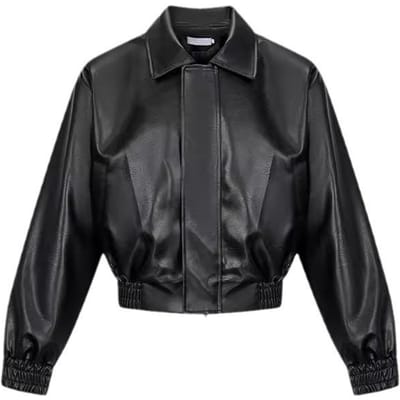 Veste Courte en Cuir PU Noir Style Coréen avec Épaulettes Veste en Cuir Décontractée à Fermeture Éclair Noire pour Homme M noir