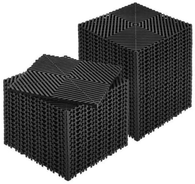 Linkforu - In elkaar passende Drainagematten – Vloertegel – Douchetegel - 55 Stuks – Afm. 30 X 30 cm - PVC -Waterbestendig - Antislip - Zwart – Grijs -drainagegaten voor Toilet - Zwembad - Garage - Tuin - Puzzel – Tapijt - Waterdicht