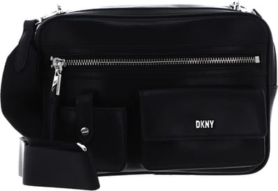 DKNY Leren Schoudertas Zyon Camera Bag Black / Silver Zwart