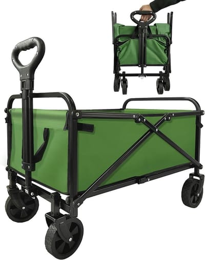 Opvouwbare Wagon - Boodschappenwagen Strandkar - Vervoer Zware Lasten - Eenvoudige Installatie - Grote Capaciteit - Groen