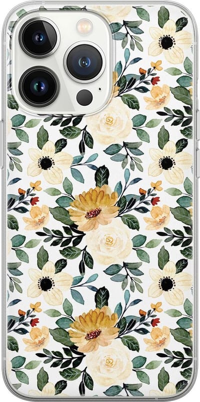 Leuke Telefoonhoesjes - Hoesje geschikt voor iPhone 13 Pro - Lovely flowers - Soft case - TPU - Bloemen - Geel
