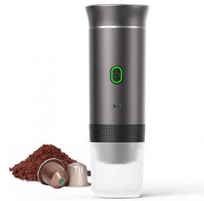 Draagbaar Koffiezetapparaat voor Onderweg - Draadloos voor in de Auto - 12 Volt - Espresso - Capsule Koffie - Gemalen Koffie - Cups - Oplaadbaar - Draagbare Koffiemachine