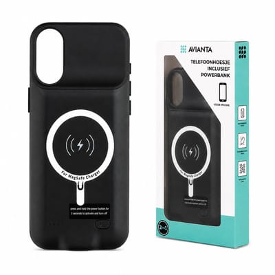 AVIANTA® Powerbank Telefoonhoesje - Geschikt voor iPhone 16 - Oplaadbaar Hoesje - Draadloos telefoon opladen - Smart Battery Case - Cover - Powerbank hoes - Zwart