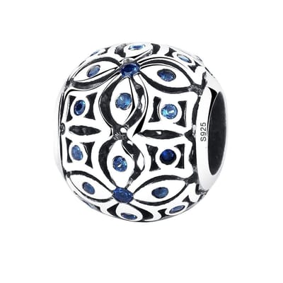 bali bloem blauw zirkonia bead | bali bedel | bedels voor armband | Zilverana | geschikt voor alle bekende merken | 925 zilver | moederdag