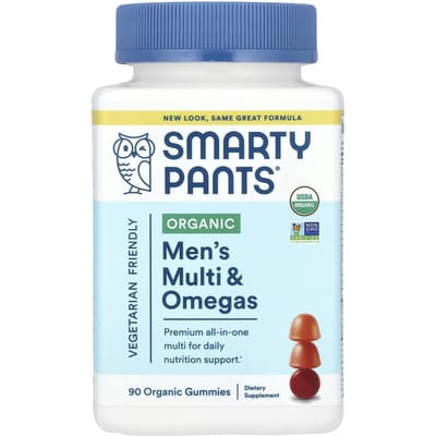SmartyPants, biologique, gommes multi & oméga pour hommes, saveurs framboise, orange, cerise, 90 gommes biologiques