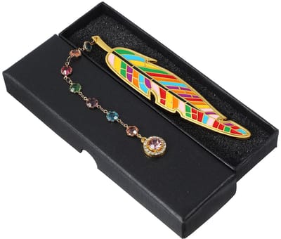 Dailygoods - Tyqour Veer bladwijzer veer vorm boek markers leuke Moederdag Gift Multicolor metalen boekenleggers voor lezen met ketting, boek accessoires perfecte geschenken voor vrouwen lezers