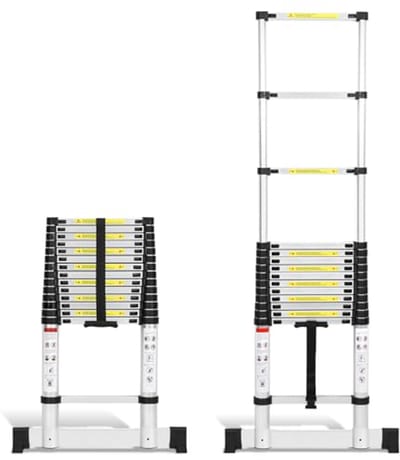 Telescopische Ladder - Uitschuifbare Ladder - Reparaties Binnen Buiten - Veiligheidsschakelaar - 44 Meter - Zilver Zwart
