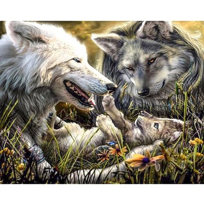 Ronde Steen Hars Diamantschilderen Kruissteek Borduren Wolvenfamilie Diamant 20X30CM