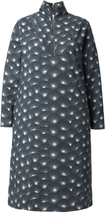 Ulla Popken - Dames - Sweatjurk A-lijn opstaande kraag lange mouwen - Zwart - Maat 42+