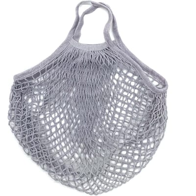 Sacs d'épicerie portables réutilisables, sac à fruits et légumes, chaîne en maille de coton lavable, organisateur biologique, sac à main, fourre-tout en filet à poignée courte gris