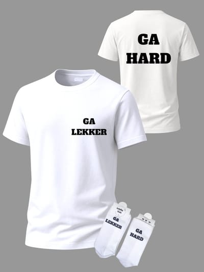 T-shirt Grappige tekst - Giftset - Ga hard ga lekker - Party Shirt - Cadeau set shirt en sokken - Grappig cadeau voor vrouw en man - Verjaardag - Kerst cadeau - Festival t-shirt set - Vaderdag - Moederdag - T-shirt voor dames en heren - Maat S