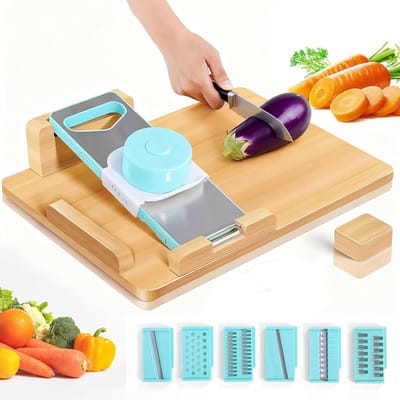 Thijox - Snijplank 6-in-1 met Eén Hand, Antislip Bamboe Snijplank met Broodstoppers en Spikes, Ideaal voor Gehandicapten en Geamputeerden, Duurzaam en