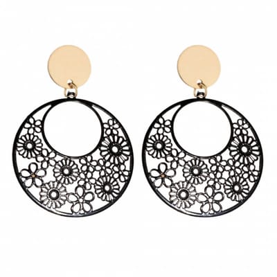 Clip oorbellen-goud- zwart- bloem- geen gaatje- Charme Bijoux