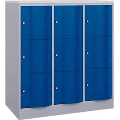 C+P Resisto lockerkast, 3 vakken, 9 vakken, B 1148 x D 640 x H 1255 mm, blank aluminium/ gentiaanblauw
