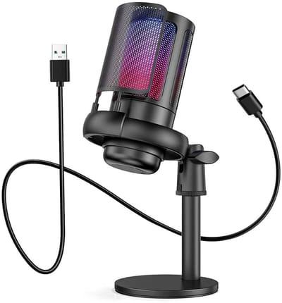 GELLDG Gamingmicrofoon - USB-interface - 3,5 mm koptelefoonaansluiting - Draaiknop voor volumeregeling - Dempen met één druk op de knop - PC-microfoon - Geschikt voor livestreaming, podcasting en studiogebruik
