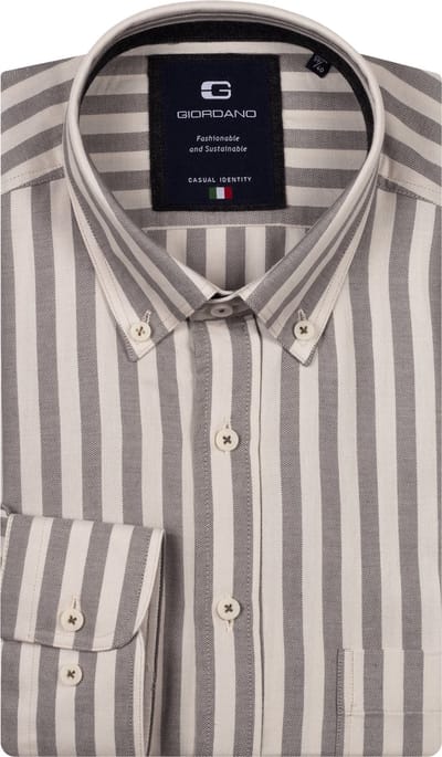 Giordano - Overhemd Grijs Giordano Brando Long Sleeve Button Down Soft Twill Stripe Lange Mouw Overhemd Grijs 527101