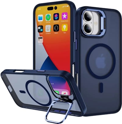 Hoesje Geschikt voor Apple iPhone 16 - Compatibel met MagSafe & Qi2 - Back Cover met Standaard - Camera Kickstand - Blauw