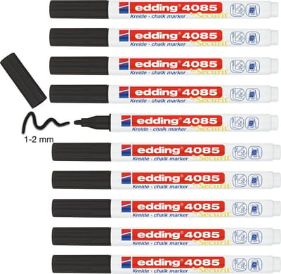 edding 4085 krijtmarker - 10 zwarte raamstiften - ronde punt 1-2 mm - raamstiften voor borden, ruiten, glas, spiegels - krijtstift voor ramen zijn afwasbaar en uitwisbaar