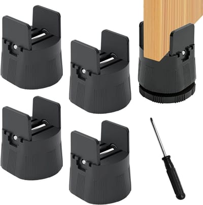 6 - 8 cm, 4 stuks, verstelbare tafelverhogingen, voor 1-50 mm breedte, vierkante meubelverhogingen, met schroefklem, zware belasting, meubelverhogers, meubelverhogers, zwart