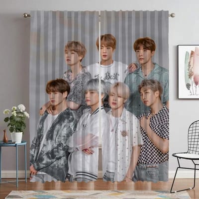 Keukengordijnen voor Woonkamer Gordijn voor Kamer 2 Panelen Kpop-BTS Scheidingswand Halloween Decoratie Interieurgordijnen Elegant W50xH70cmx2pcs-CL