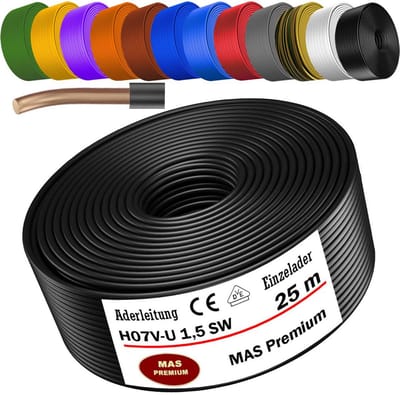 Installatiedraad Enkeladerig H07V-U 1.5mm² - Flexibele Koperen Draad op Rol (5-100m)