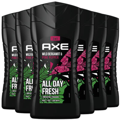 AXE 3-in-1 Douchegel - Wild Bergamot & Pink Pepper - 6 x 250 ml - Voordeelverpakking