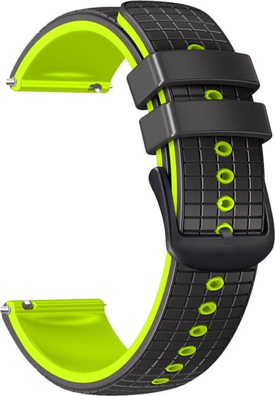 Siliconen bandje - geschikt voor Samsung Galaxy Watch 3 45mm / Galaxy Watch 46mm / Gear S3 Classic & Frontier en Polar Vantage M / M2 / V3 / Grit X (Pro) - zwart-limoengroen