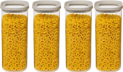5Five Voorraadpot Herma - 4x - keuken/voedsel - glas - 1600 ml - luchtdichte deksel - transparant/beige - 11 x 11 x 22 cm