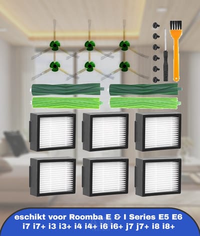 Borstelvervangingsonderdelen geschikt voor Roomba E & I Series E5 E6 i7 i7+ i3 i3+ i4 i4+ i6 i6+ i8 i8+, 2 Sets Rubberen Borstels, 6 Filters, 6 Zijborstels, Vervanging Robot Stofzuiger Accessoires voor Roomba