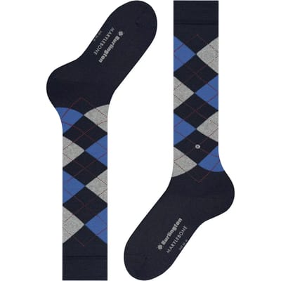 Burlington Marylebone lang gedessineerd wol kniekousen dames blauw - maat 36-41