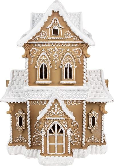 Clayre & Eef Gingerbread house met LED 28x21x37 cm Bruin Kunststof