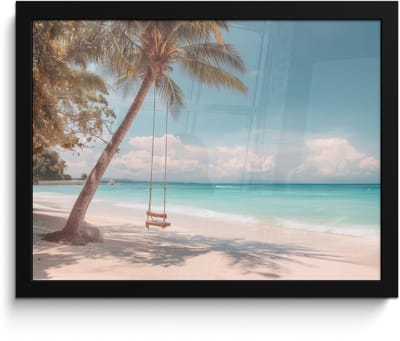 Poster in lijst - Fotolijst 40x30 cm - Posters - Palmboom - Schommel - Strand - Lucht - Posterlijst zwart - Decoratie - Wanddecoratie woonkamer - Muurdecoratie slaapkamer