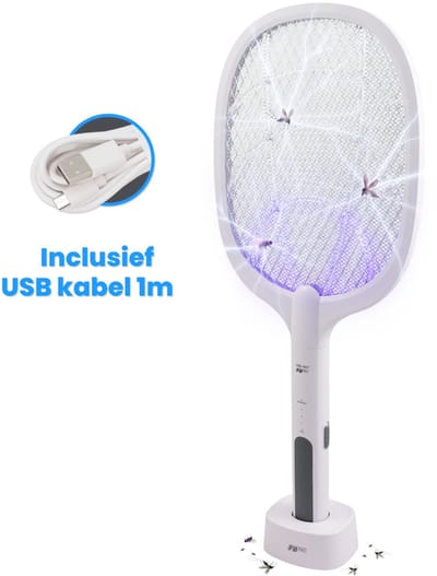 FB947 - Elektrische Vliegenmepper - Vliegenvanger - Vliegenlamp - Insectenlamp - Muggenlamp - Fruitvliegjes vanger - Vangt ook muggen & meer - UV lamp als muggenvanger - Oplaadbaar - USB kabel van 1m