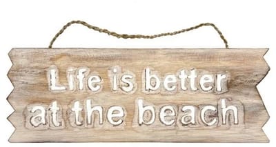 Houten tekstbord Ida Life is better beach wit