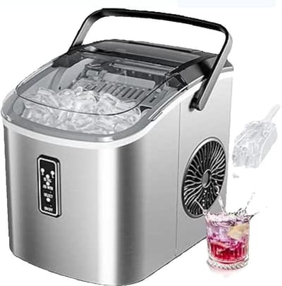 Linkforu - Kleine ijsblokjesmachine - 9 ijsblokjes per 6 min - 12 kg ijs in 24 uur - 2 maten - Zelfreinigend en Draagbaar - Zwart